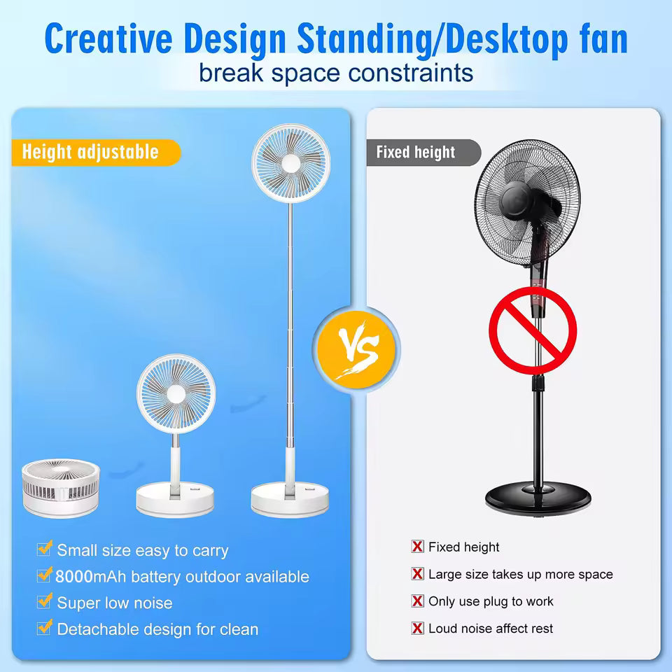 Ventilador de pie plegable recargable USB con control remoto