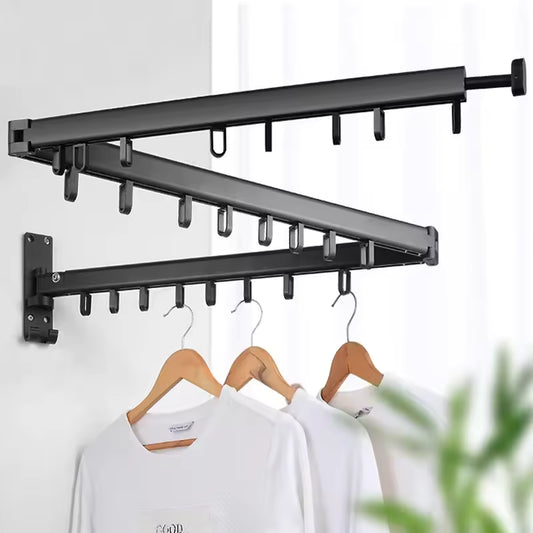 Tendedero plegable de pared retráctil 3 barras 18 ganchos negro