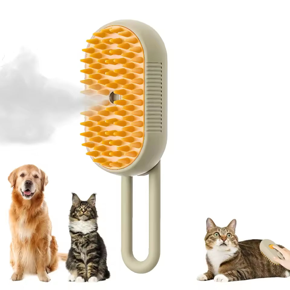 Cepillo para Gatos de Vapor 3 en 1 con Pulverizador y Masaje USB
