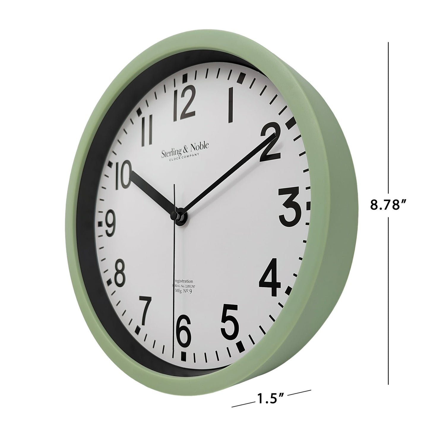 Reloj de pared redondo analógico 22 cm moderno color salvia