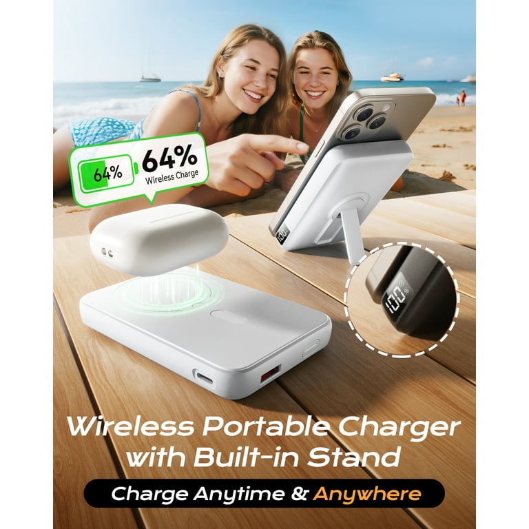 Batería externa 12000mAh con carga inalámbrica y soporte
