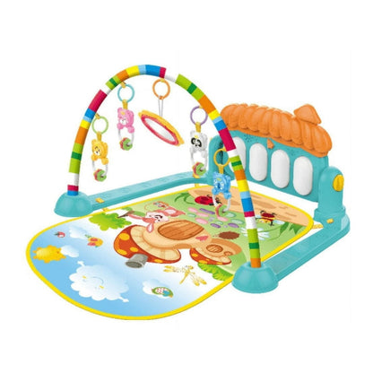 Tapete de juego para bebé con piano musical y arco de juguetes