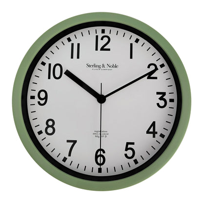 Reloj de pared redondo analógico 22 cm moderno color salvia