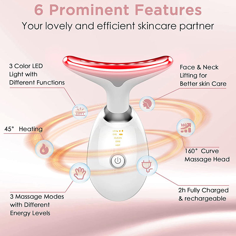 Masajeador facial y cuello EMS con luz LED y vibración recargable