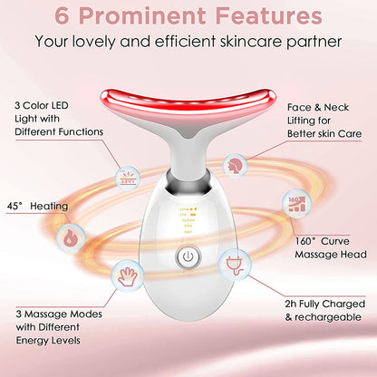 Masajeador facial y cuello EMS con luz LED y vibración recargable