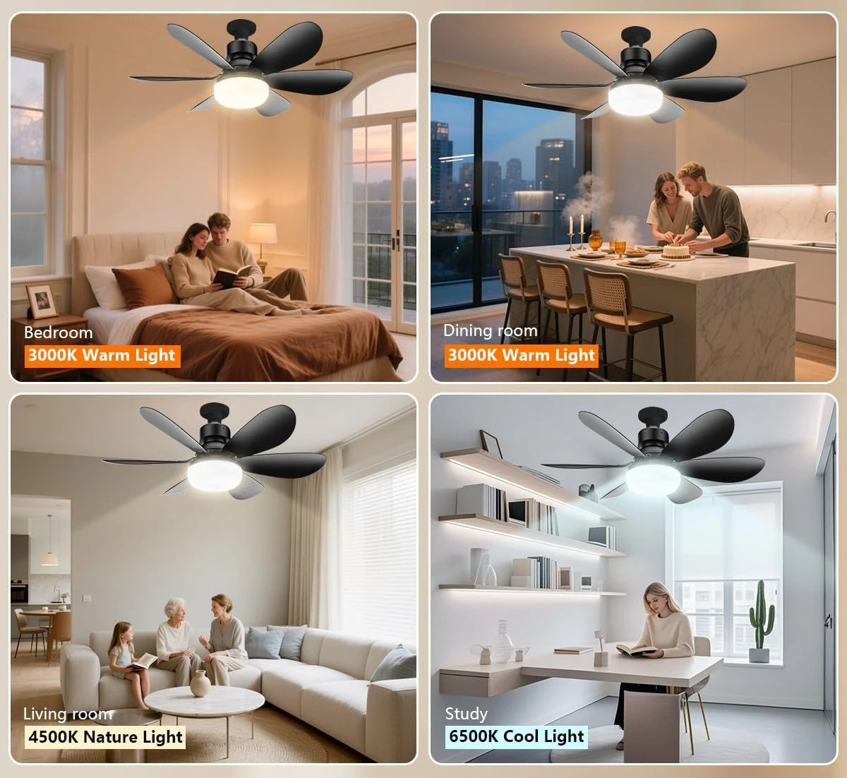 Ventilador de techo con luz LED 40W E27 negro con mando a distancia