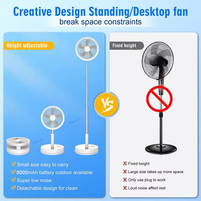 Ventilador de pie plegable recargable USB con control remoto