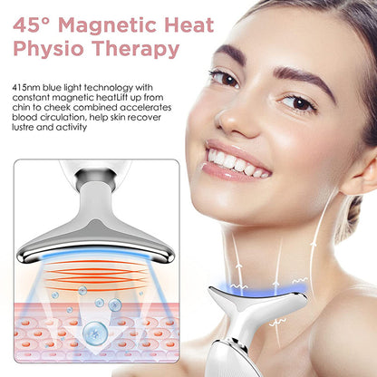 Masajeador facial y cuello EMS con luz LED y vibración recargable