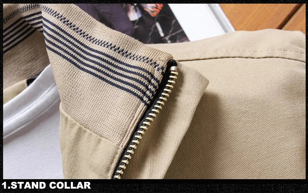 Chaqueta informal con cremallera, cuello alto y bolsillos para hombre