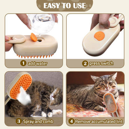 Cepillo para Gatos de Vapor 3 en 1 con Pulverizador y Masaje USB