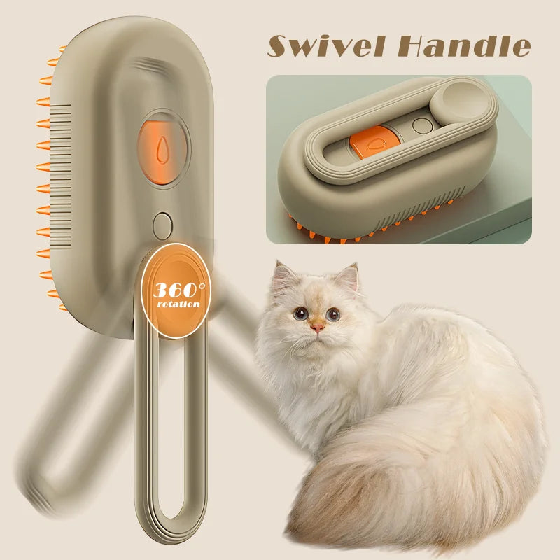 Cepillo para Gatos de Vapor 3 en 1 con Pulverizador y Masaje USB