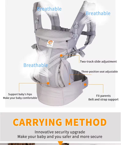 Mochila portabebes ergonómica transpirable ajustable para recién nacidos y bebés hasta 20 kg