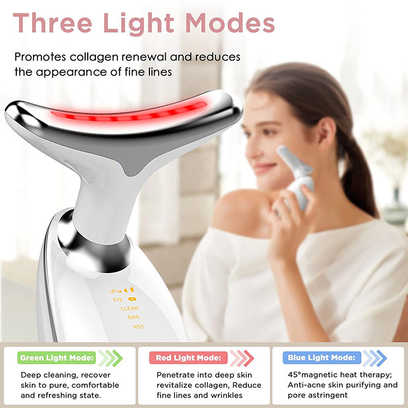 Masajeador facial y cuello EMS con luz LED y vibración recargable