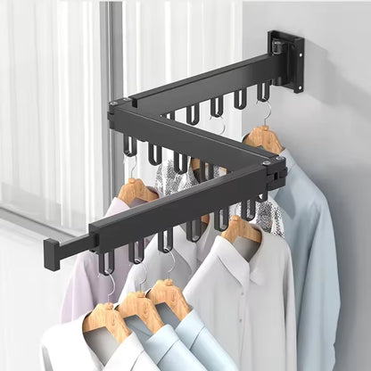 Tendedero plegable de pared retráctil 3 barras 18 ganchos negro