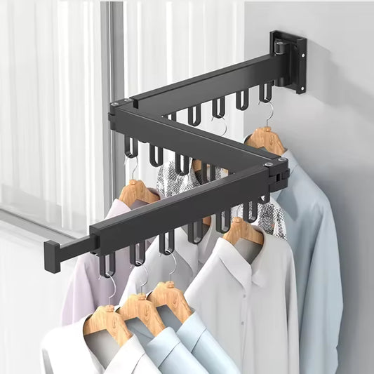 Tendedero plegable de pared retráctil 3 barras 18 ganchos negro