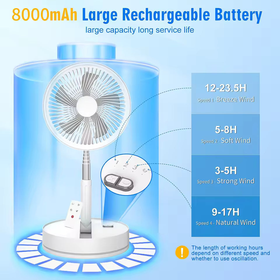 Ventilador de pie plegable recargable USB con control remoto