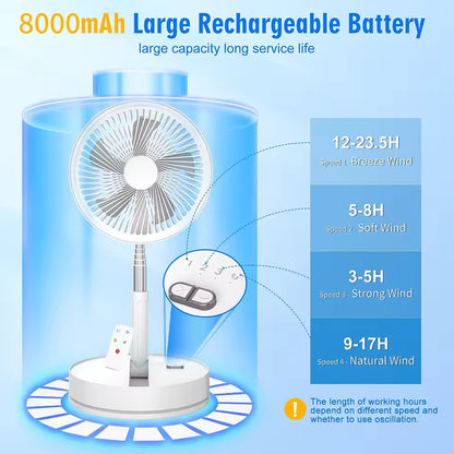 Ventilador de pie plegable recargable USB con control remoto