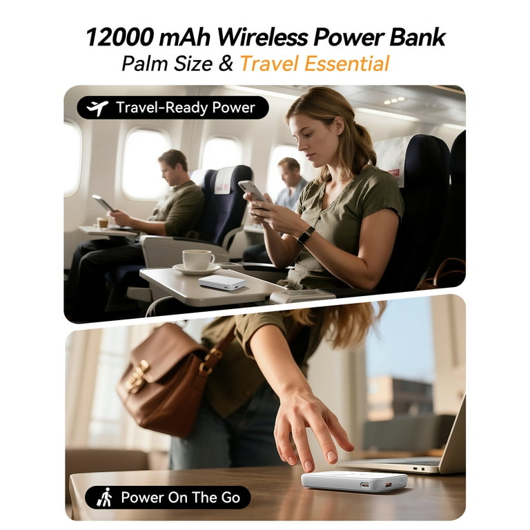 Batería externa 12000mAh con carga inalámbrica y soporte