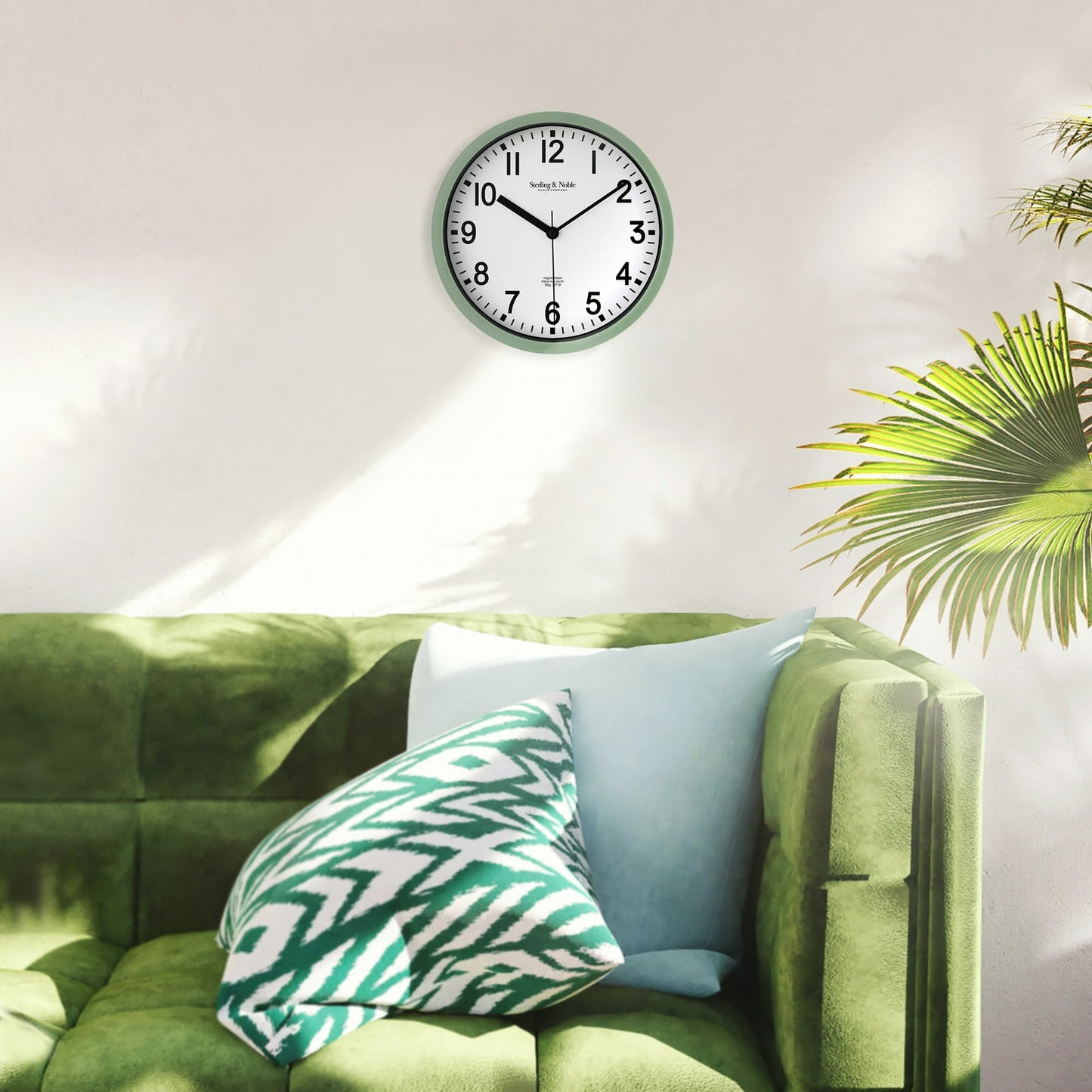 Reloj de pared redondo analógico 22 cm moderno color salvia